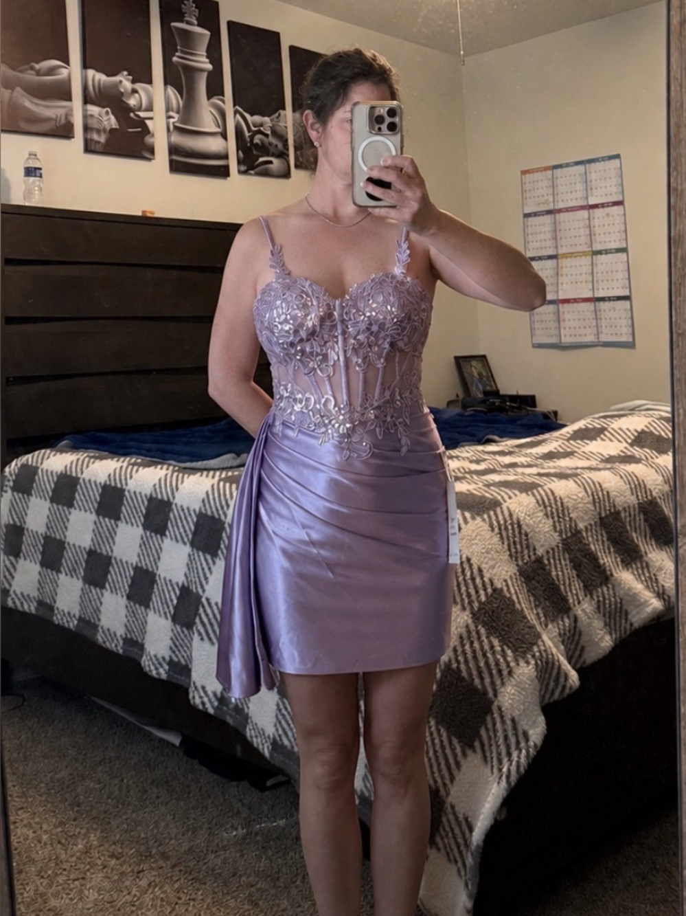 Lavender Embellished Satin Mini Dress - Women
